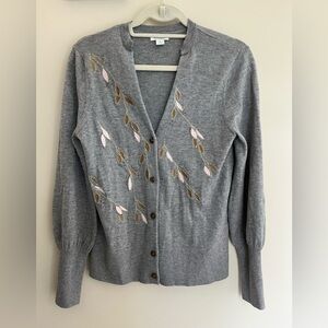 Sundance Afterlight Embroidered Cardigan Sweater Gray Merino Wool Size M